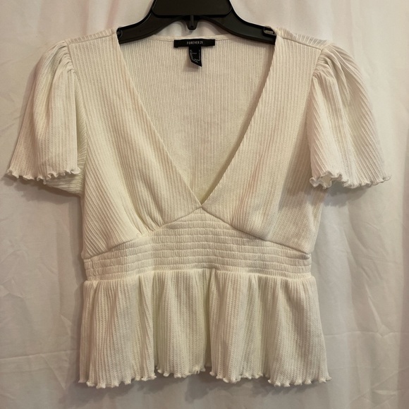 SOLD // Two Forever 21 V Neck Puffy Sleeves Peplum Tops - Picture 2 of 4